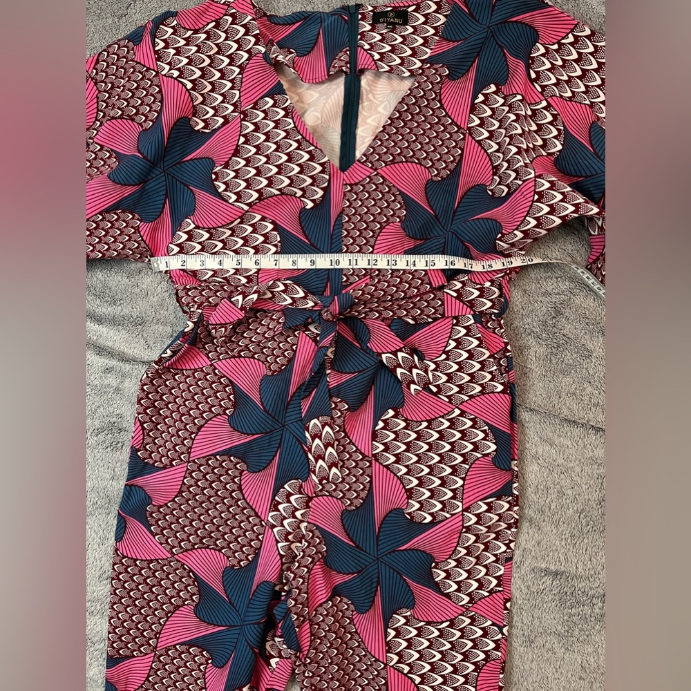 D’Iyanu Pink/Burgundy/Blue African Print Midi Jumpsuit - Picture 3 of 8